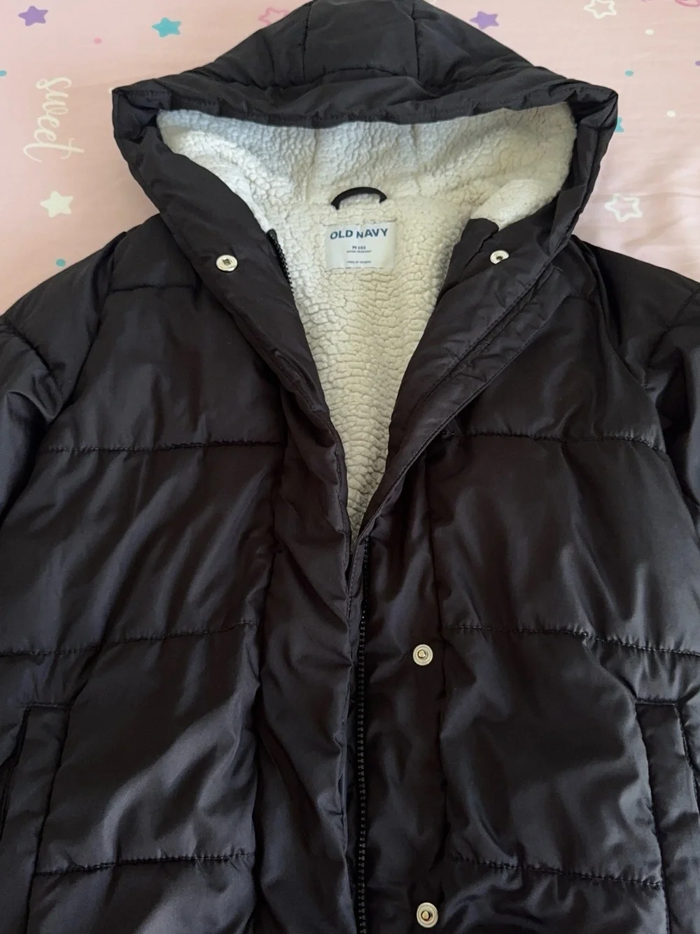 Old Navy Kids Black Sherpa-Lined Hooded Puffer Coat